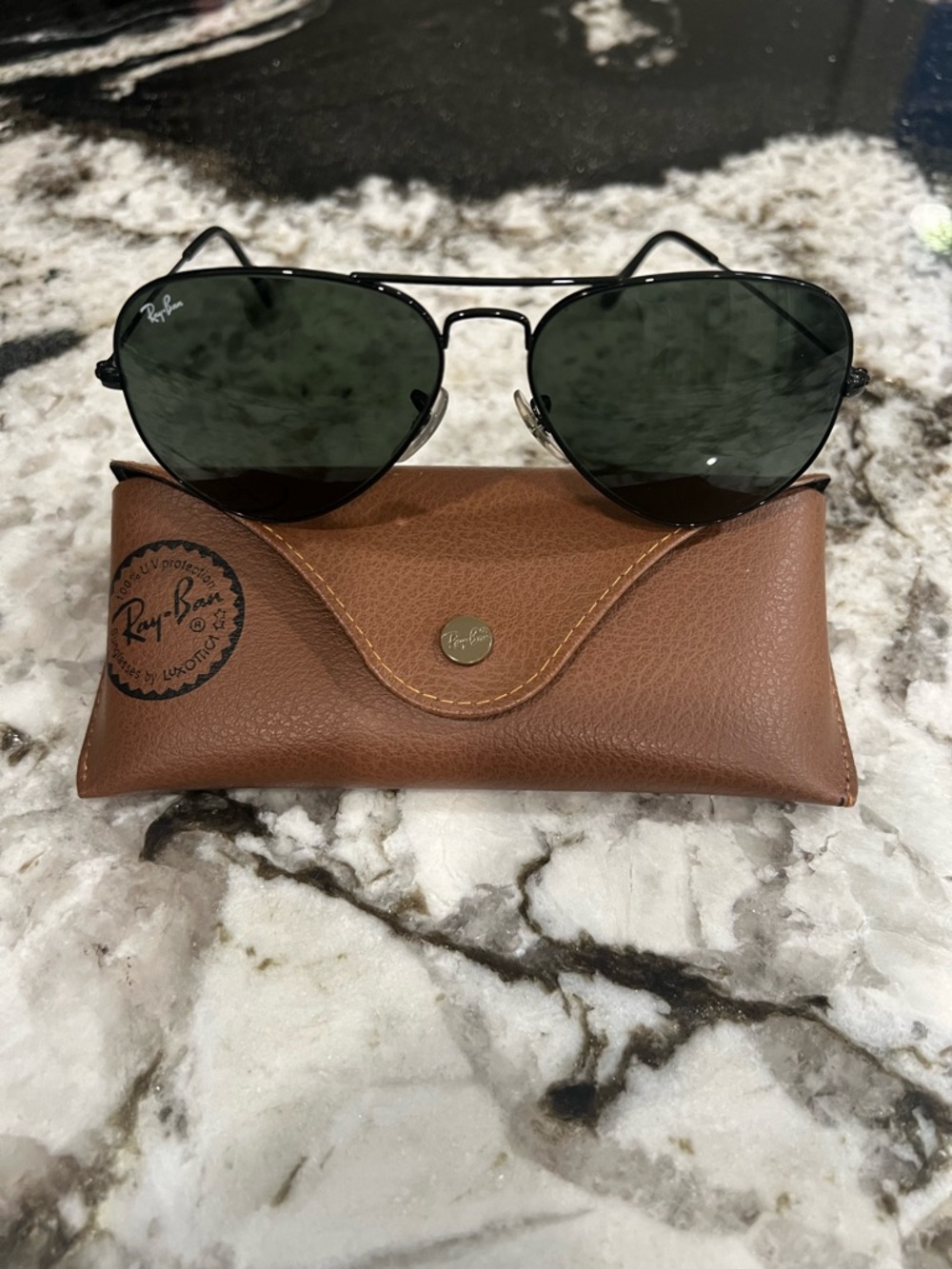 Ray-Ban Aviator Sunglasses with Black Lenses and Black Frame
